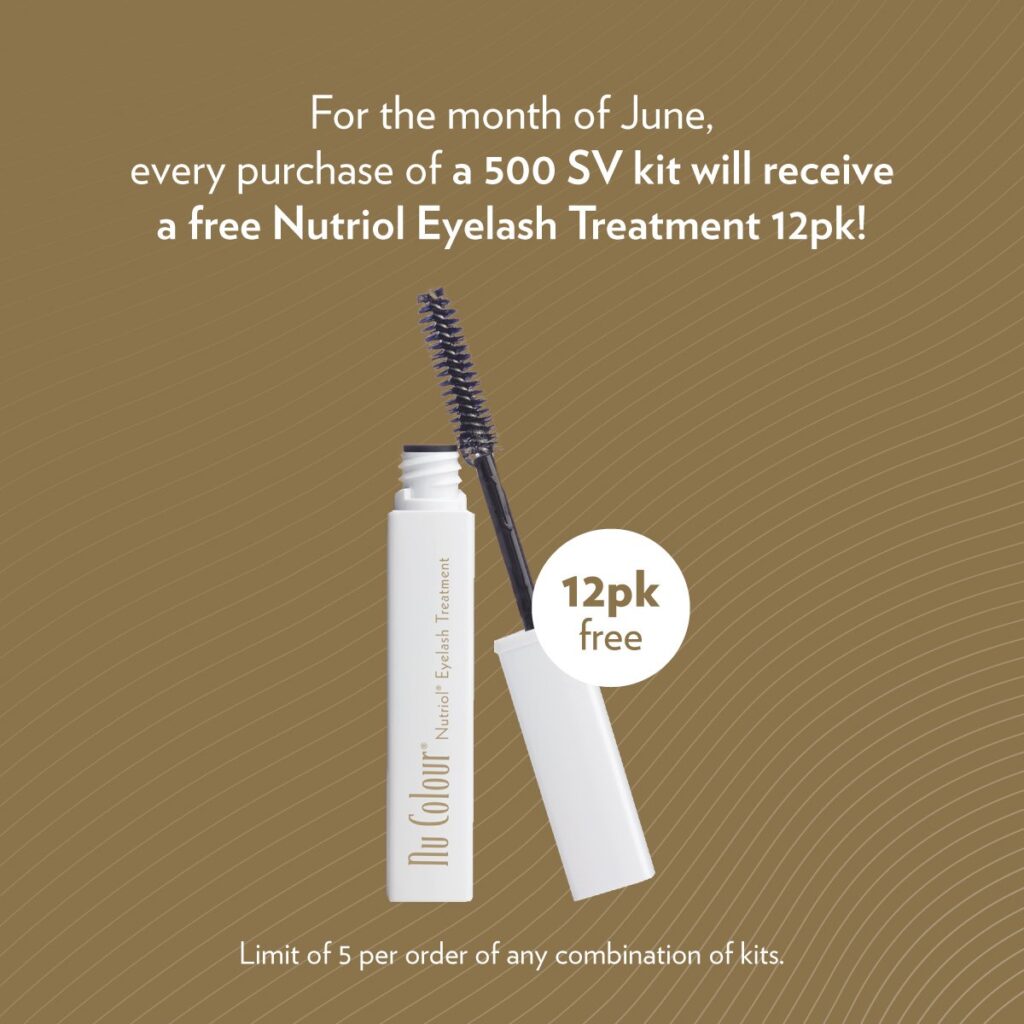 Free Nutriol Eyelash Treatment 12-Pack with 500 SV Kit, United States and Canada only.