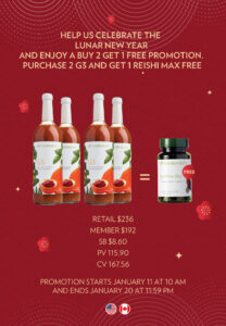 Buy 2 G3 Get 1 Reishi Max Free